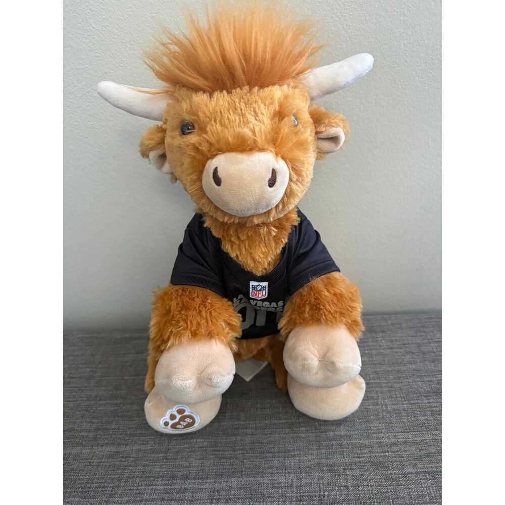 Build A Bear Shaggy Highland Cow Plush w/NFL Las Vegas Jersey 14” BAB